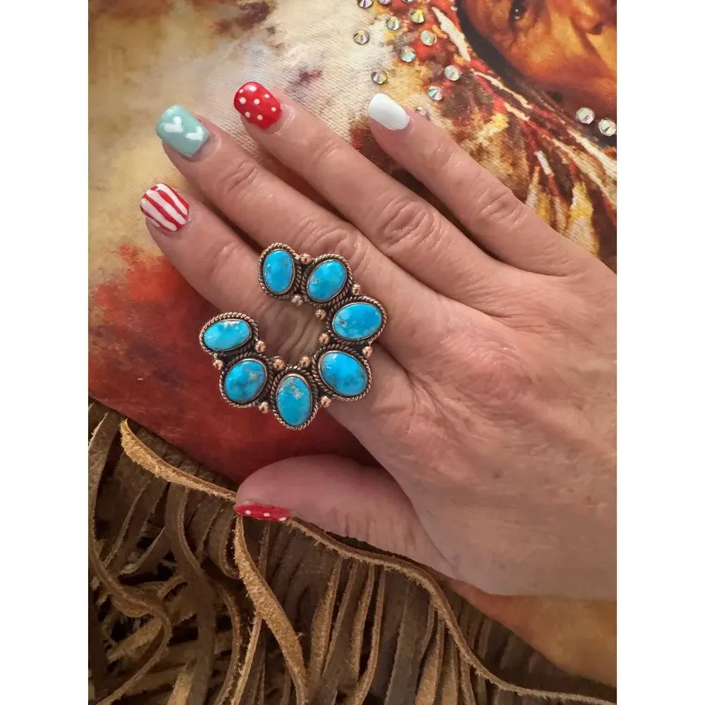 Blue Ridge Turquoise Naja Statement Ring Western Boho NWT
